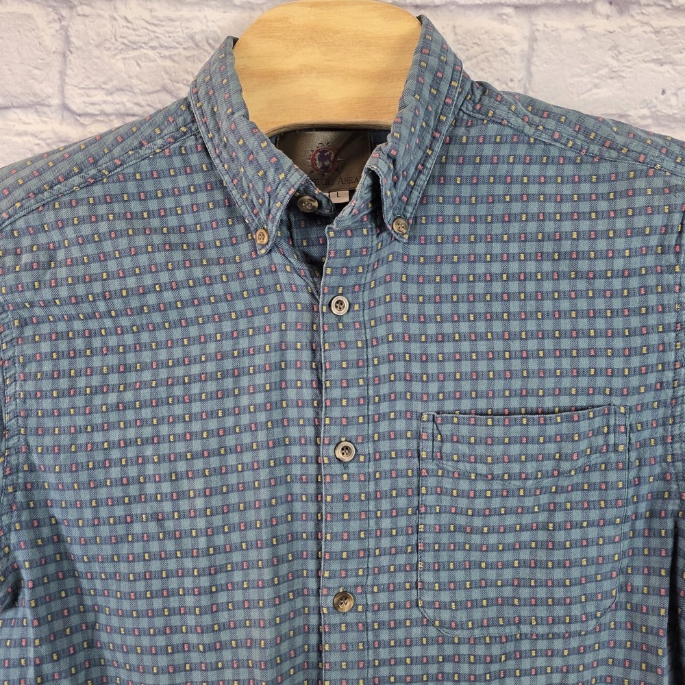 The Territory Ahead Men Blue Textured Button Long Sleeve Cotton Shirt Size Large
